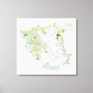 Illustratieve kaart van het oude Griekenland Canvas Afdruk