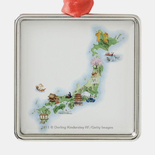 Illustratieve kaart van het oude Japan Metalen Ornament (Voorkant)