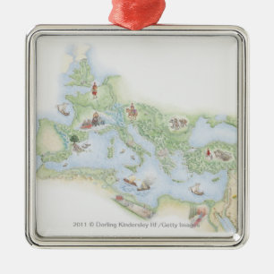 Illustratieve kaart van het Romeinse Rijk Metalen Ornament