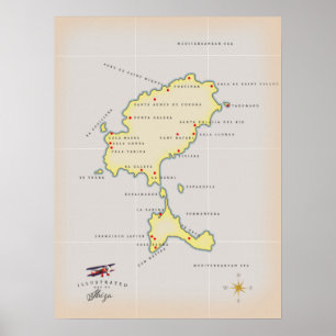 Illustratieve kaart van Ibiza Poster