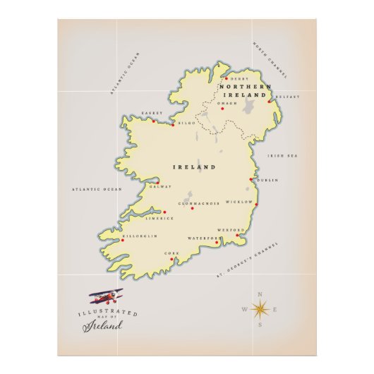 Illustratieve kaart van Ierland Foto Afdruk (Voorkant)