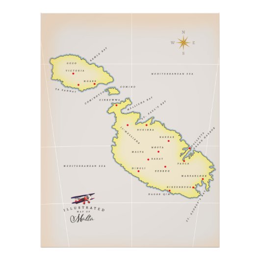 Illustratieve kaart van Malta Foto Afdruk (Voorkant)