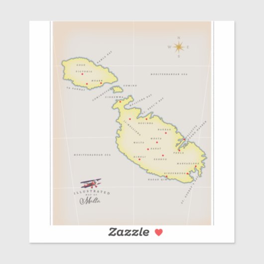 Illustratieve kaart van Malta Sticker (Vel)