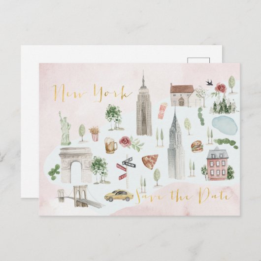 Illustratieve kaart van New York sparen de datum (Voorkant / Achterkant)