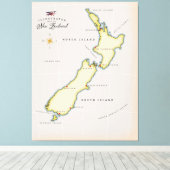 Illustratieve kaart van Nieuw-Zeeland Canvas Afdruk (Insitu (Houten vloer))