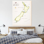 Illustratieve kaart van Nieuw-Zeeland Canvas Afdruk (Insitu (Slaapkamer))