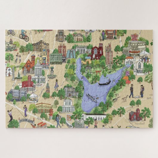 Illustratieve kaart van Oakland, meer van Merritt Legpuzzel (Horizontaal)