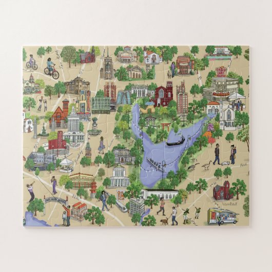 Illustratieve kaart van Oakland, meer van Merritt Legpuzzel (Horizontaal)