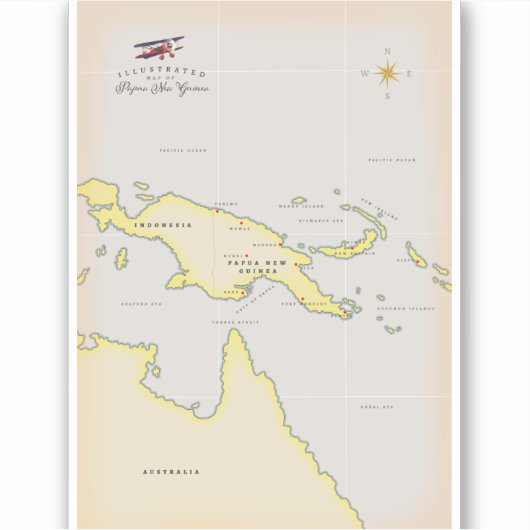 Illustratieve kaart van Papoea-Nieuw-Guinea Sticker (Voorkant)