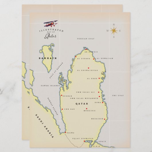 Illustratieve kaart van Qatar (Voorkant / Achterkant)