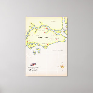 Illustratieve kaart van Singapore Canvas Afdruk