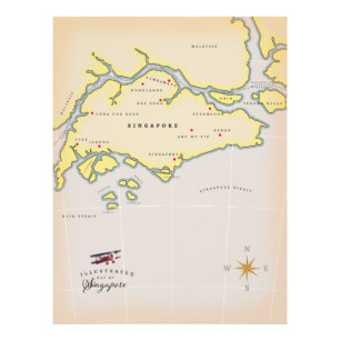 Illustratieve kaart van Singapore Foto Afdruk