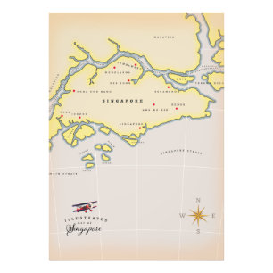 Illustratieve kaart van Singapore Foto Afdruk