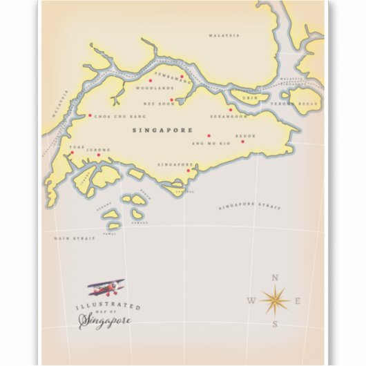 Illustratieve kaart van Singapore Sticker (Voorkant)