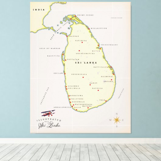 Illustratieve kaart van Sri Lanka Canvas Afdruk (Insitu (Houten vloer))