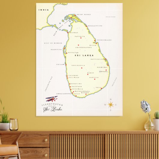Illustratieve kaart van Sri Lanka Canvas Afdruk (Insitu (Woonkamer))