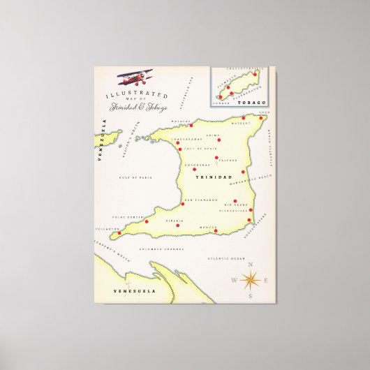 Illustratieve kaart van Trinidad en Tobago Canvas Afdruk (Voorkant)