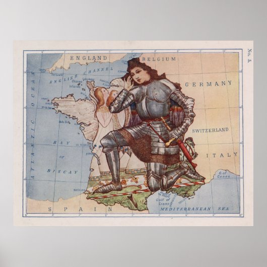 Illustratieve kaart van Vintage Frankrijk Joan of  Poster (Voorkant)