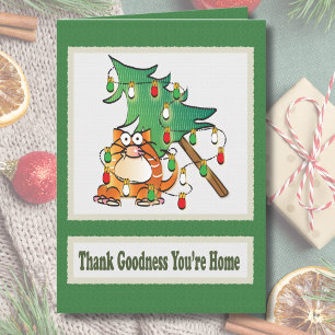 Illustratieve kerstkaart met Cartoon kat  Kaart