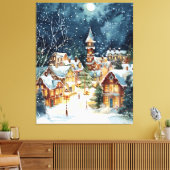 Illustratieve kerststad in de sneeuw canvas afdruk (Insitu (Woonkamer))