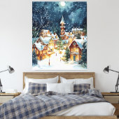 Illustratieve kerststad in de sneeuw canvas afdruk (Insitu (Slaapkamer))