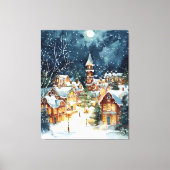Illustratieve kerststad in de sneeuw canvas afdruk (Voorkant)