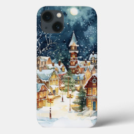 Illustratieve kerststad in de sneeuw Case-Mate iPhone case