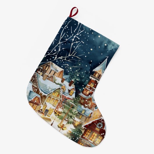 Illustratieve kerststad in de sneeuw grote kerstsok (Voorkant (Hangend))