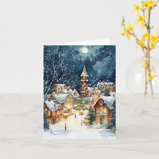 Illustratieve kerststad in de sneeuw kaart (Gele Bloem)