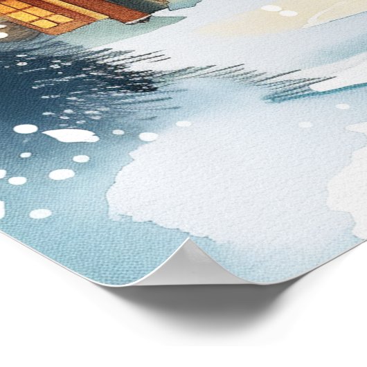 Illustratieve kerststad in de sneeuw poster (Hoek)