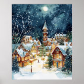 Illustratieve kerststad in de sneeuw poster (Voorkant)