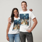 Illustratieve kerststad in de sneeuw t-shirt (Unisex)