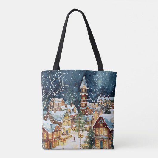 Illustratieve kerststad in de sneeuw tote bag (Achterkant)