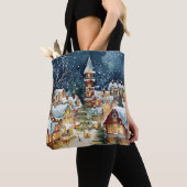 Illustratieve kerststad in de sneeuw tote bag (Dichtbij)