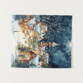 Illustratieve kerststad in de sneeuw wandkleed (Voorkant (horizontaal))
