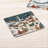 Illustratieve kerststad kartonnen onderzetters (Schuin)