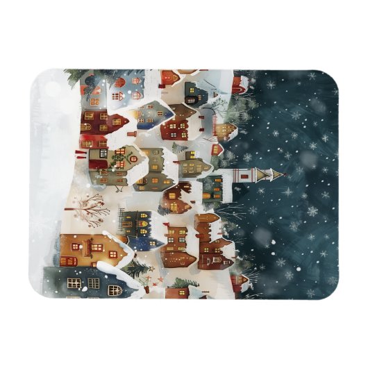Illustratieve kerststad magneet (Horizontaal)