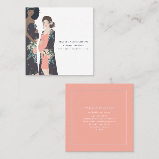 Illustratieve kleurstof + bloem-vroedvrouw vierkante visitekaartje (Voorkant / Achterkant)