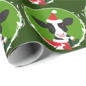 Illustratieve Koe Santa Hat Green Novelty Kerstmis Cadeaupapier (Rol Hoek)
