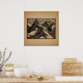Illustratieve kunst in bergen poster (Keuken)
