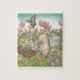 Illustratieve lentenbunny in de tuin legpuzzel