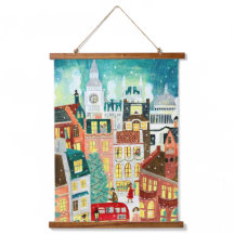 Illustratieve Londense stad in de Kerstmis sneeuw