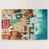 Illustratieve Londense stad in de sneeuw Kerstmis Legpuzzel (Horizontaal)
