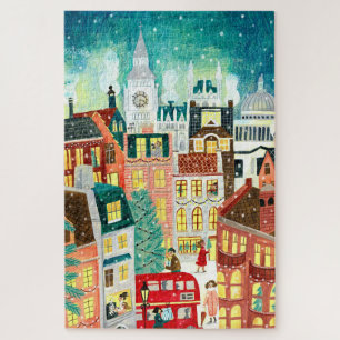 Illustratieve Londense stad in de sneeuw Kerstmis  Legpuzzel