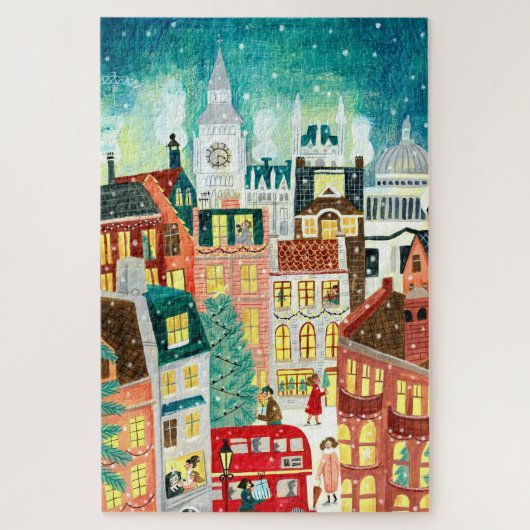 Illustratieve Londense stad in de sneeuw Kerstmis Legpuzzel (Verticaal)