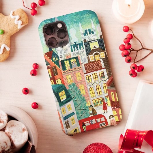 Illustratieve Londense stad in de sneeuw met Kerst Case-Mate iPhone Case