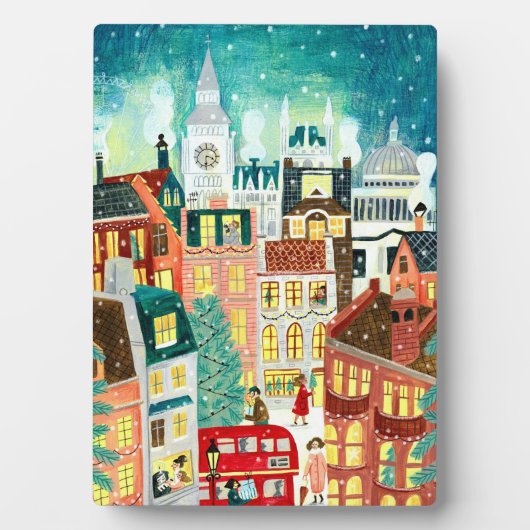 Illustratieve Londense stad in de sneeuwkerscooter Fotoplaat (voorkant)