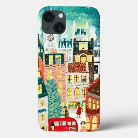 Illustratieve Londense stad in de sneeuwkerst Case-Mate iPhone Case (Achterkant)