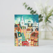 Illustratieve Londense stad in de sneeuwkerst Feestdagenkaart (Staand voorkant)