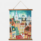 Illustratieve Londense stad in de sneeuwkerst Hangend Wandkleed (Voorkant)